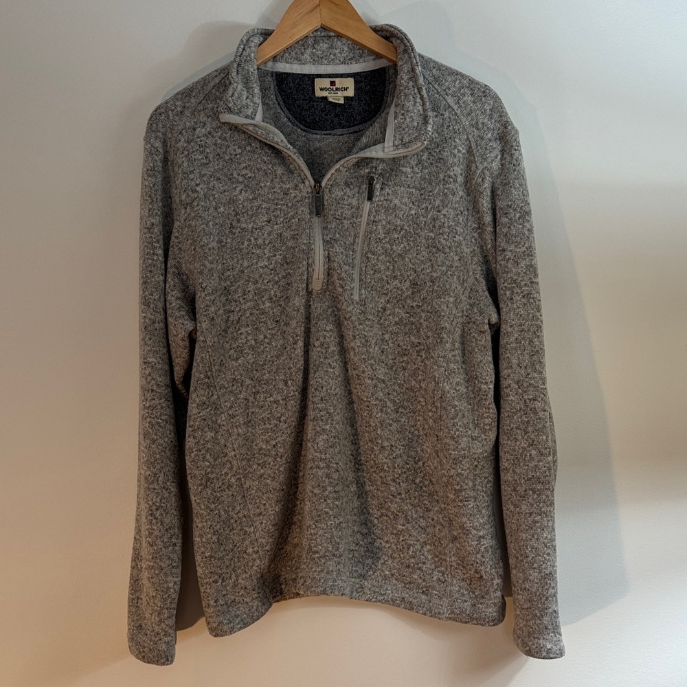 ✅ WOOLRICH Super Soft Long Sleeve Fleece Quarter Zip Pullover Marled Gray Sz XL